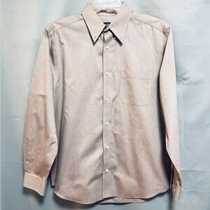 Eddie Bauer Shirt Mens Sz Medium Beige Microcheck Pocket Stain Wrinkle Resistant